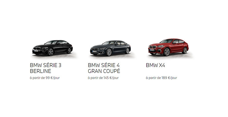 bmw série 3 berline location, BMW série 4 grand coupé location, BMW X4 location Bymycar 